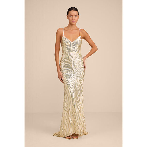 Lulus Dresses & Skirts - Lulus Sparkle 'til Dawn Gold Sequin Lace-up Mermaid Maxi Dress - Size S